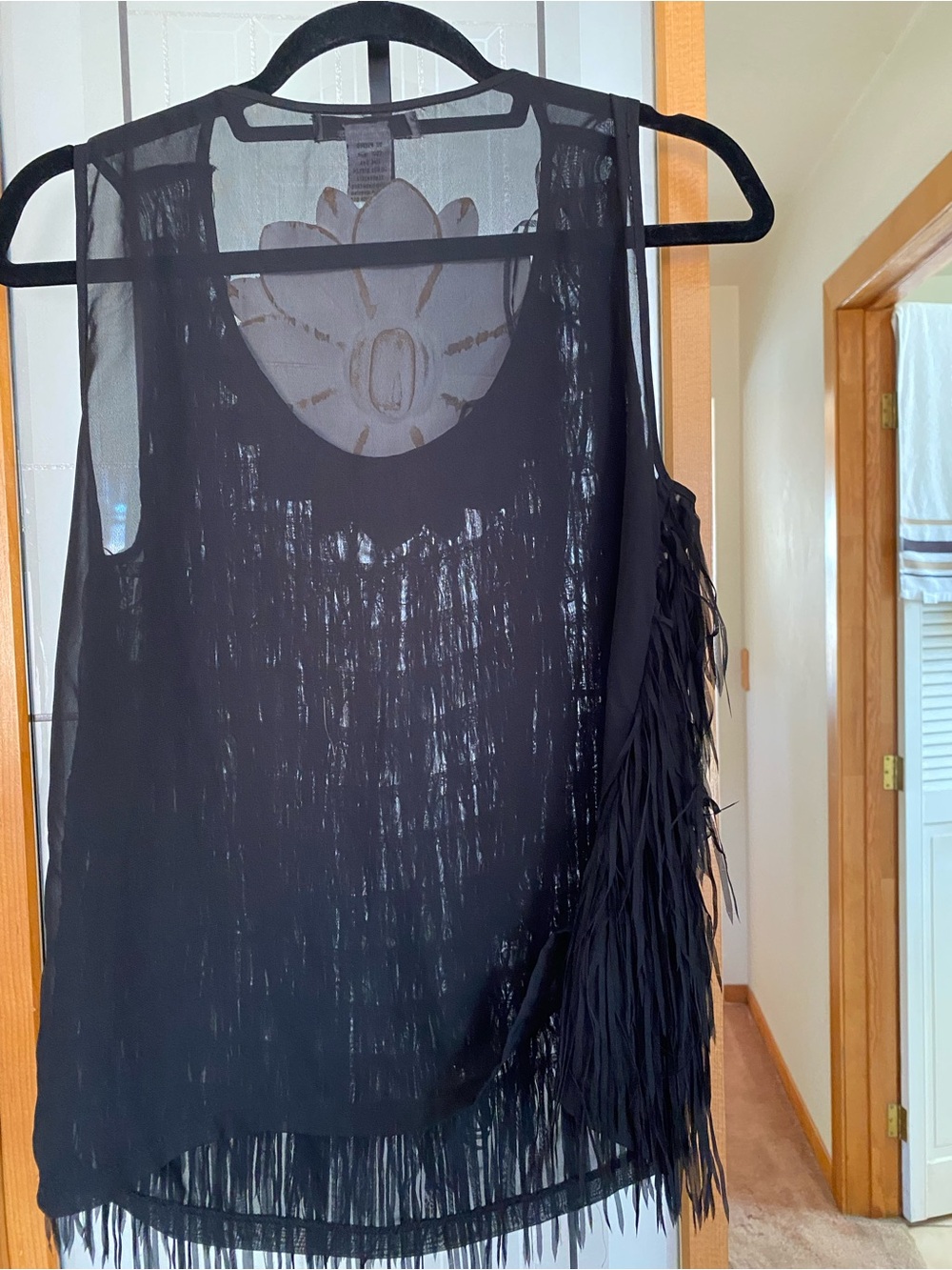 Pinky Black Sheer Fringe Sleeveless Tank Top